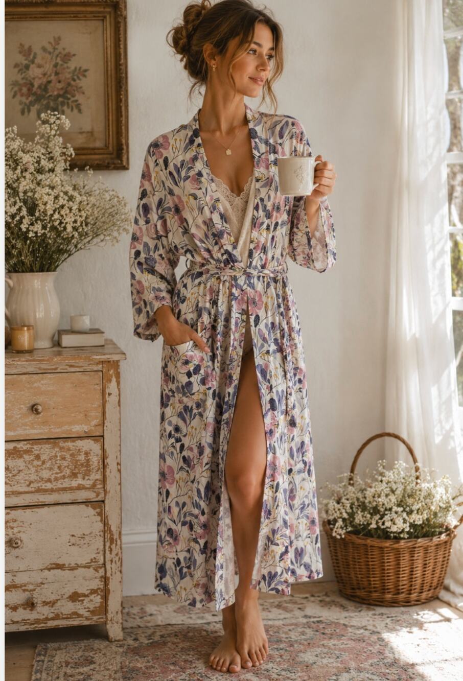 Milkmaid Goods Botanical Floral Duster Robe Cottagecore Lounge Kimono M Scandi